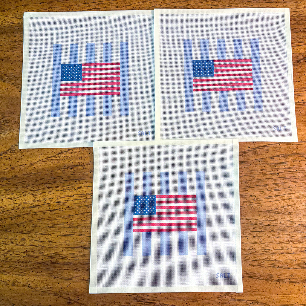 USA Flag on Stripes Needlepoint Canvas