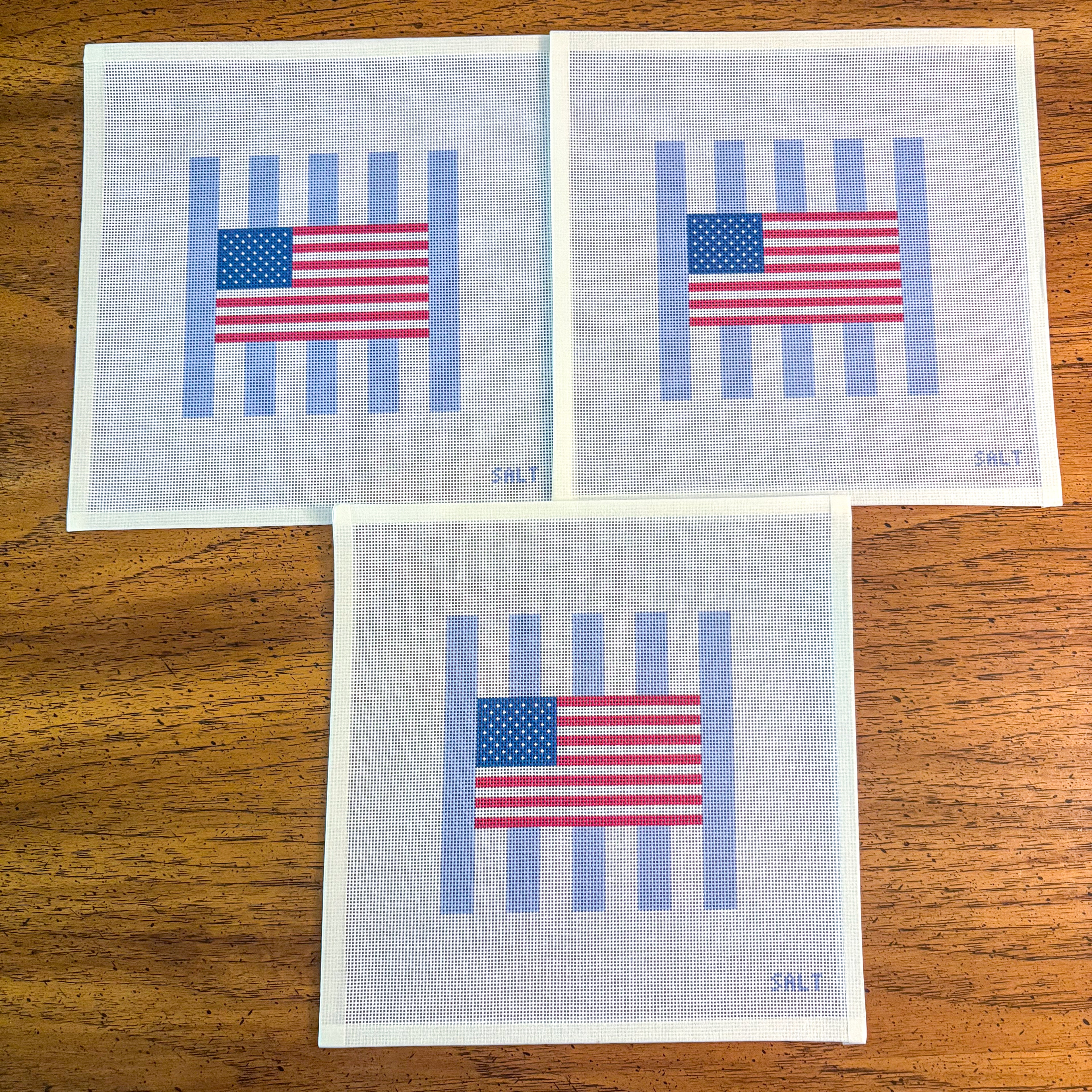 USA Flag on Stripes Needlepoint Canvas