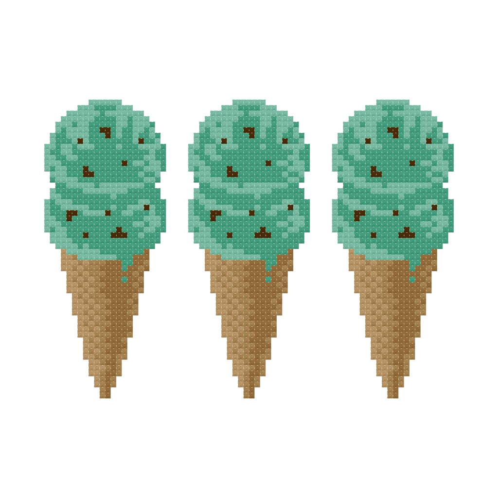 Mint Chip Ice Cream Cones Needlepoint Chart | Pixel Art Pattern (Digital Download)