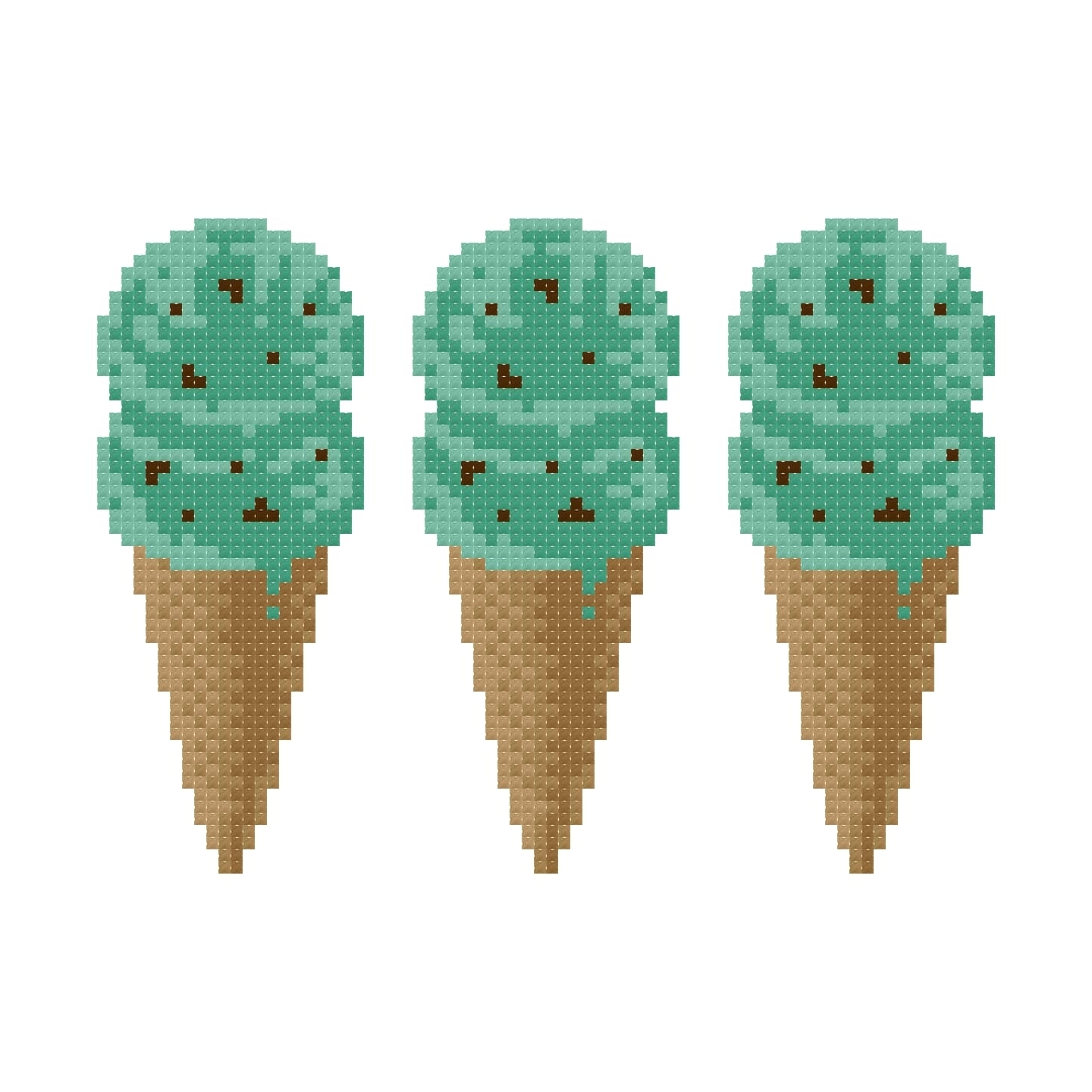 Mint Chip Ice Cream Cones Needlepoint Chart | Pixel Art Pattern (Digital Download)