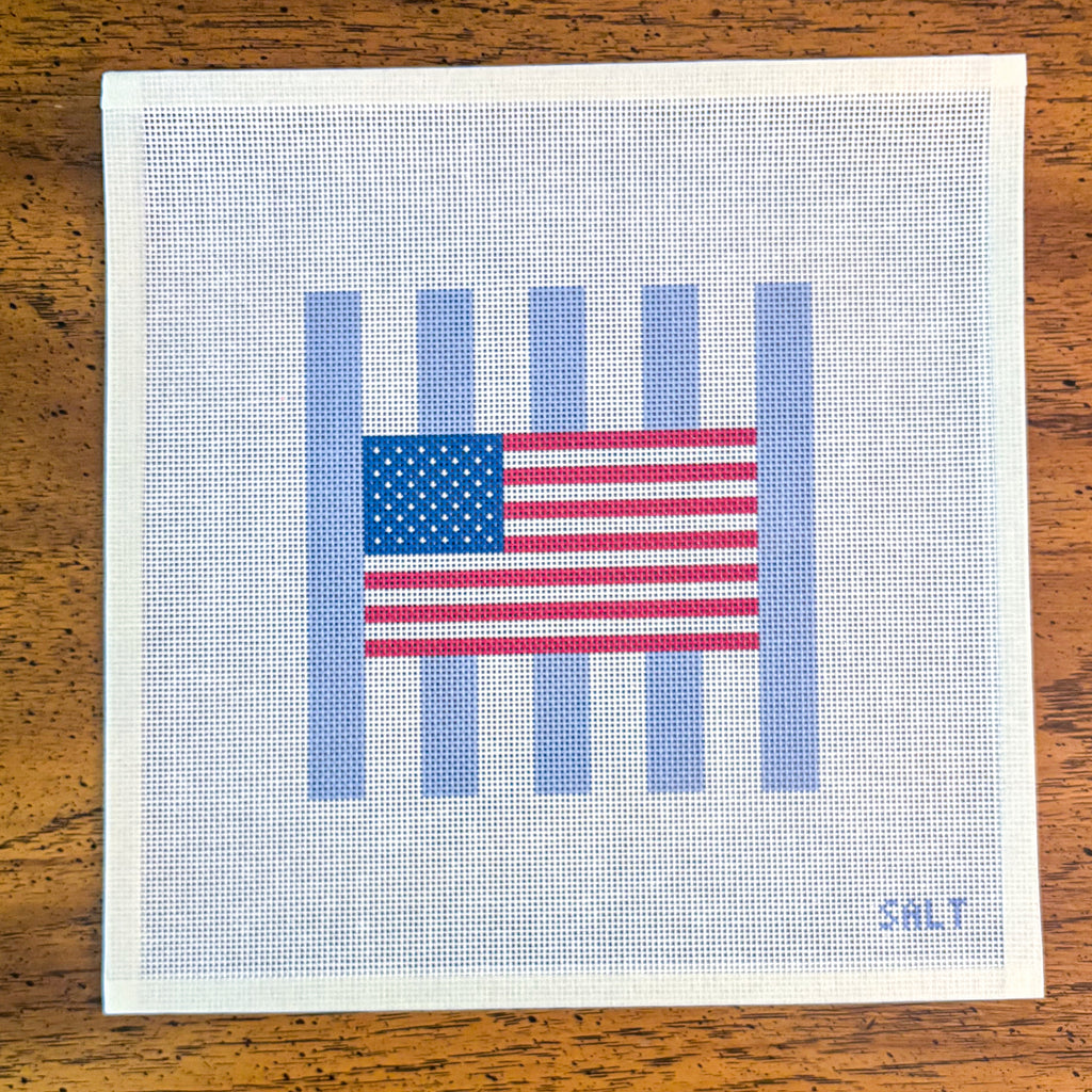 USA Flag on Stripes Needlepoint Canvas