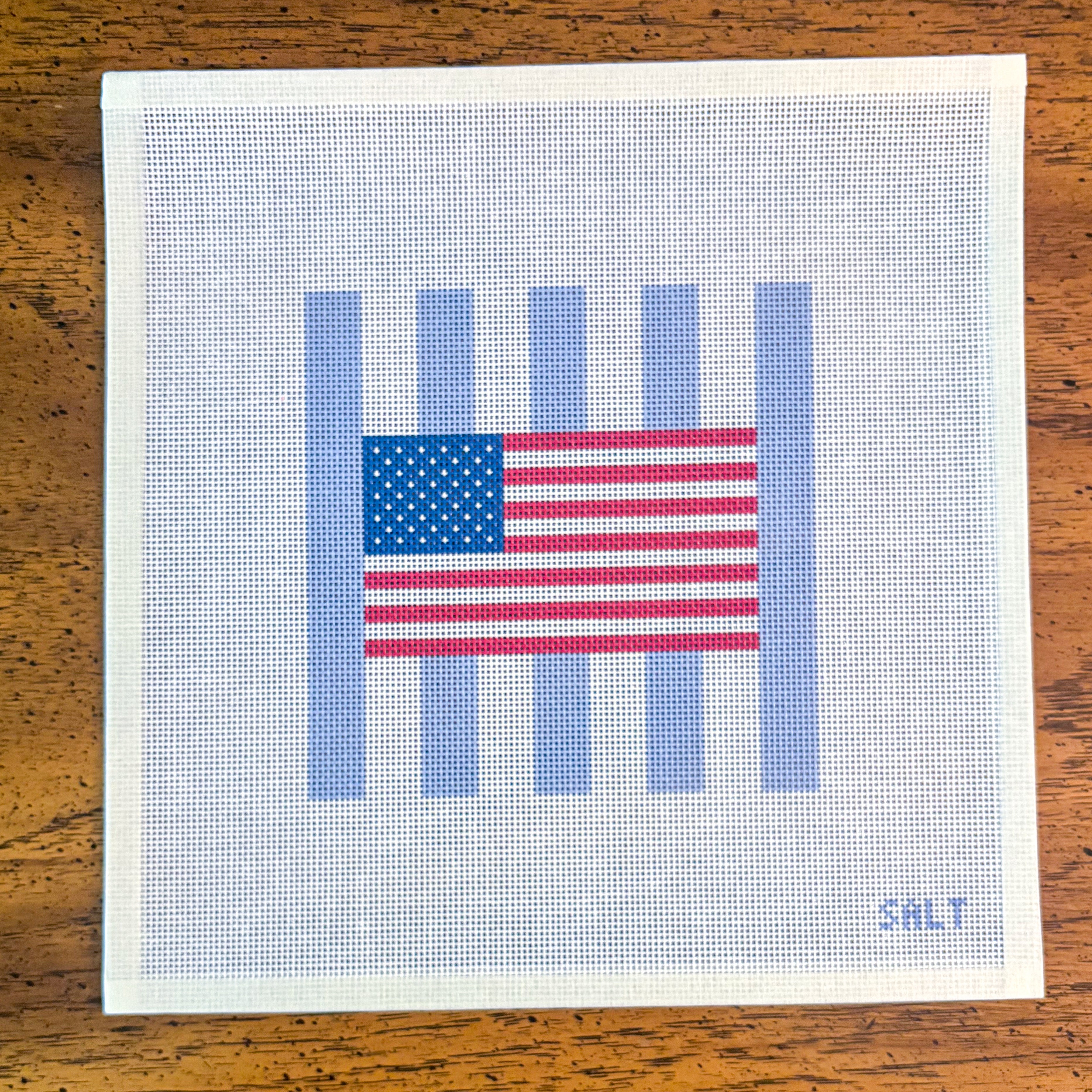 USA Flag on Stripes Needlepoint Canvas