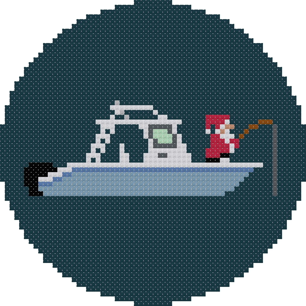 DIY Needlepoint Santa Fishing Ornament | Digital Chart for Painting Your Own Canvas | Easy Needlepoint PDF | Instant Download | 18 Mesh