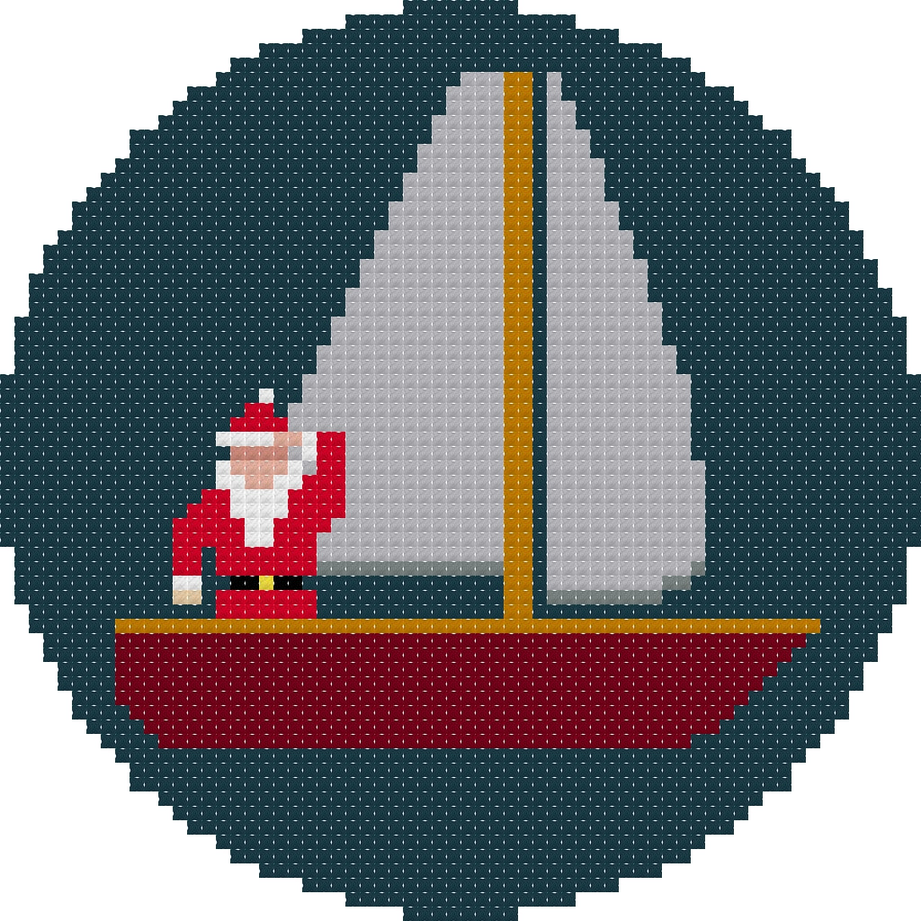 DIY Needlepoint Santa Sailing Ornament | Digital Chart for Painting Your Own Canvas | Easy Needlepoint PDF | Instant Download | 18 Mesh