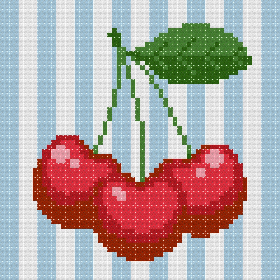 DIY Needlepoint Cherries on Stripes | Digital Chart for Painting Your Own Canvas | Easy Needlepoint PDF | Instant Download | 18 Mesh