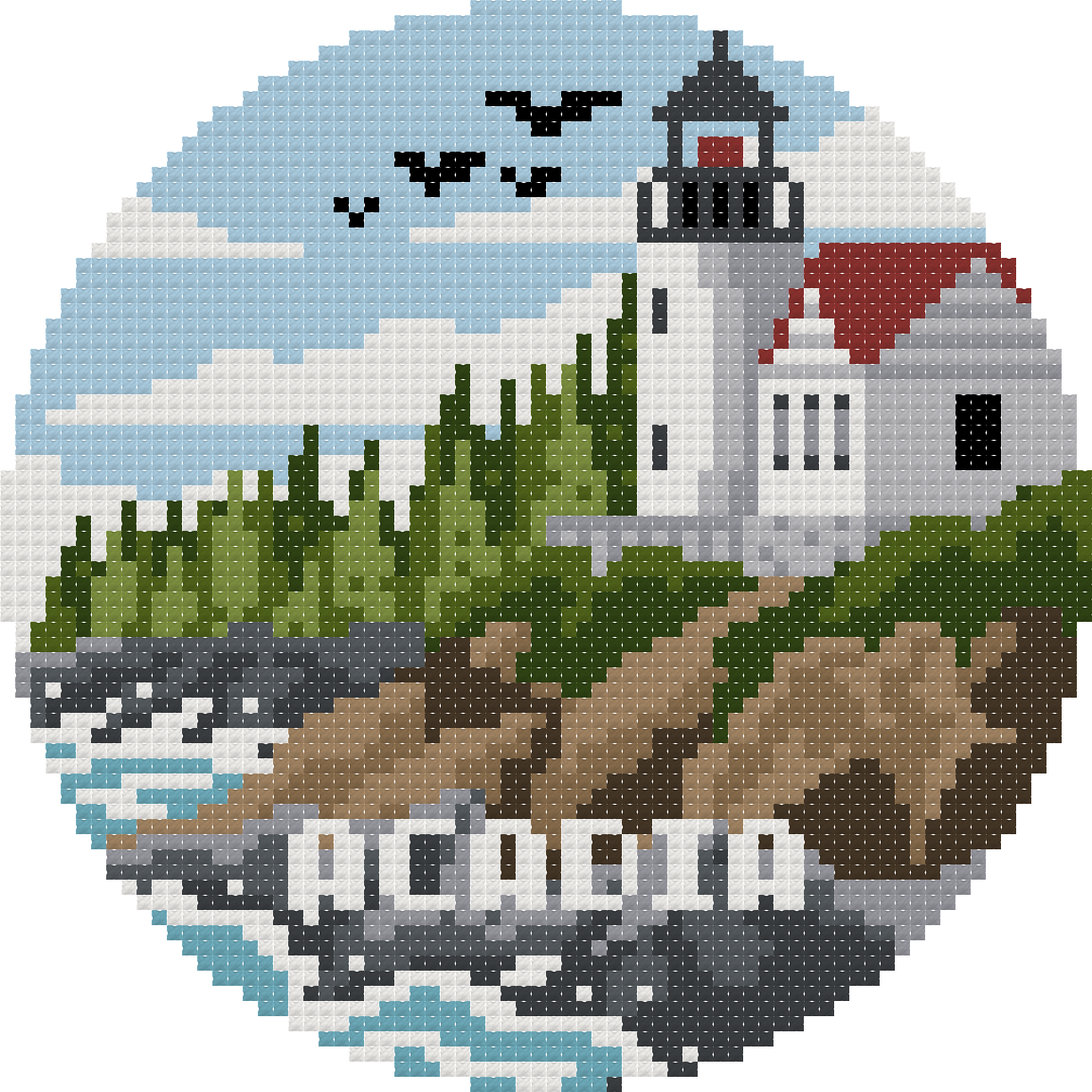 DIY Needlepoint US National Park Acadia Ornament | Digital Chart for Painting Your Own Canvas | Easy Needlepoint PDF | Instant Download | 18 Mesh
