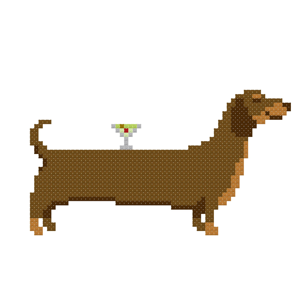 DIY Needlepoint Weiner Dog (Dachshund) With Martini On Back | Digital Chart for Painting Your Own Canvas | Easy Needlepoint PDF | Instant Download | 18 Mesh