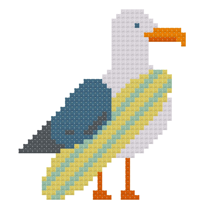 Seagull Holding a Surfboard