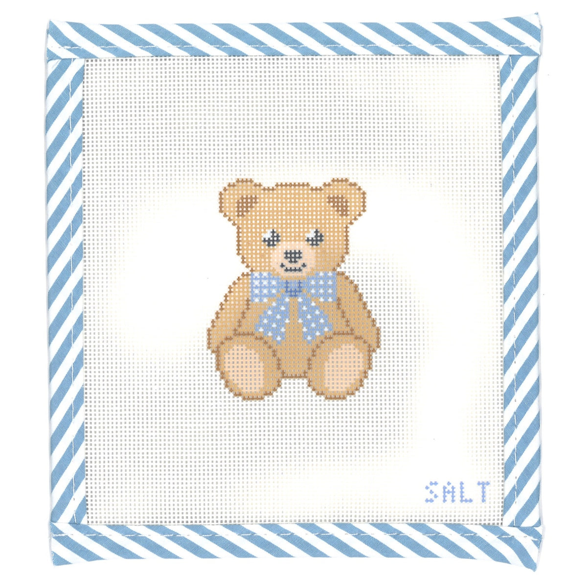 Blue Bow Teddy Bear Needlepoint Canvas