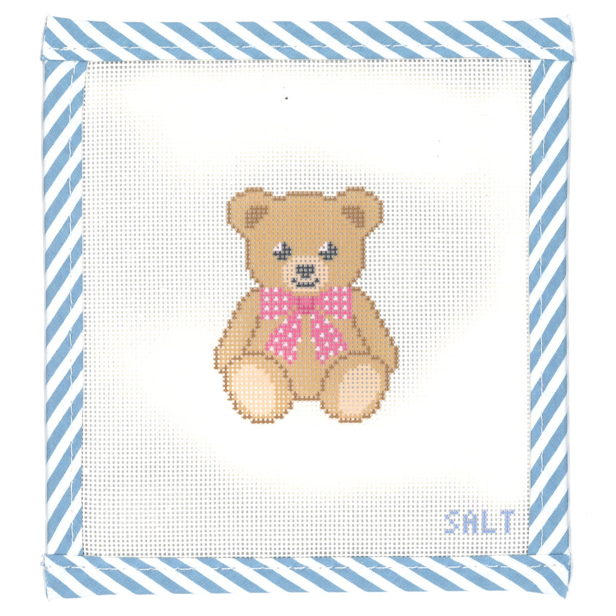 Pink Bow Teddy Bear Needlepoint Canvas