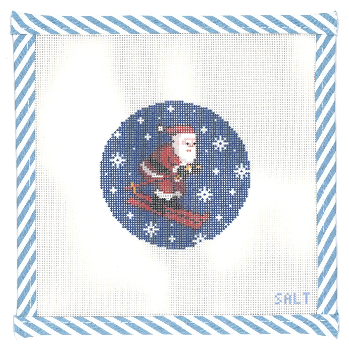 Santa Skiing Winter Ornament Needlepoint Canvas