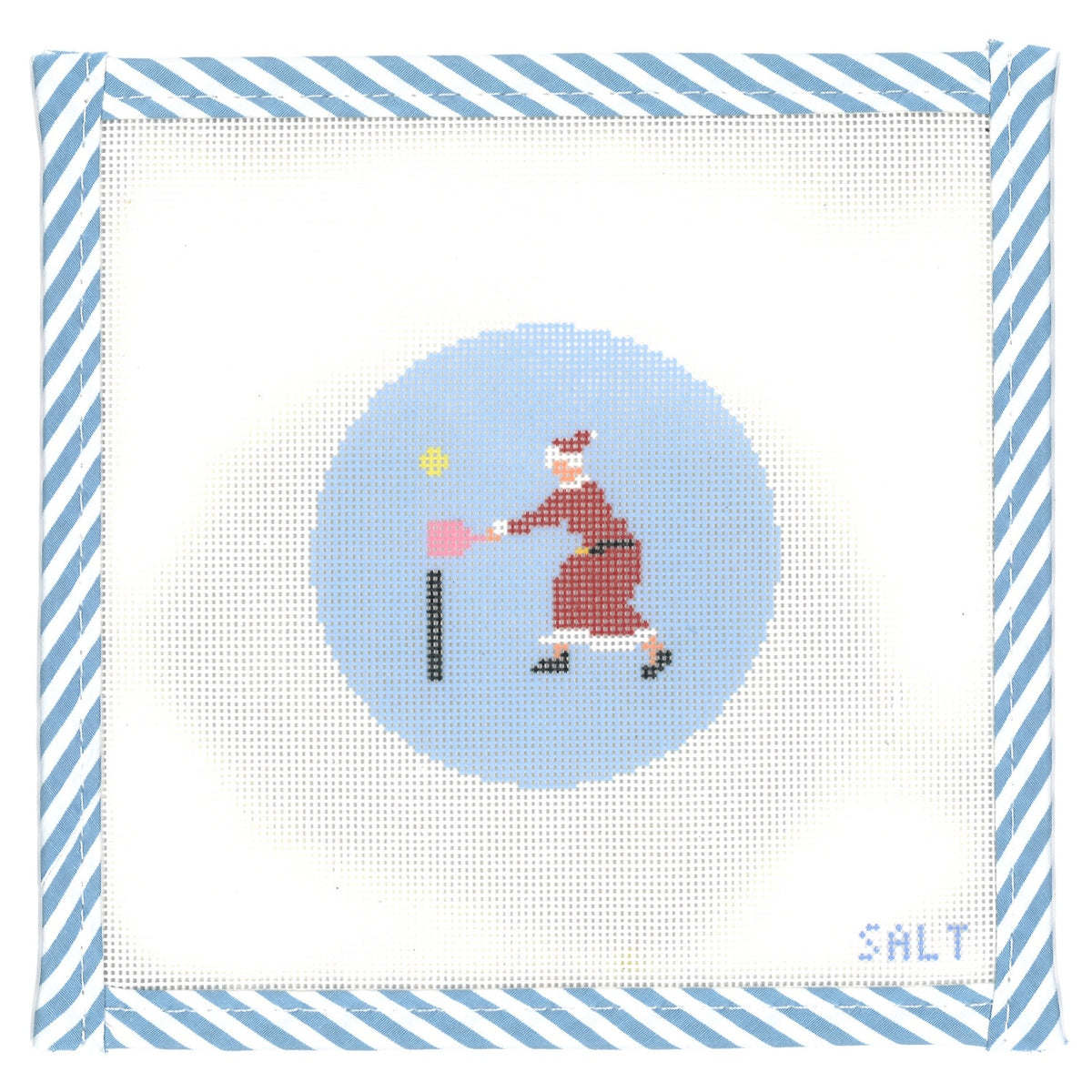 Mrs. Claus Playing Pickleball Ornament (Light Blue) Needlepoint Canvas