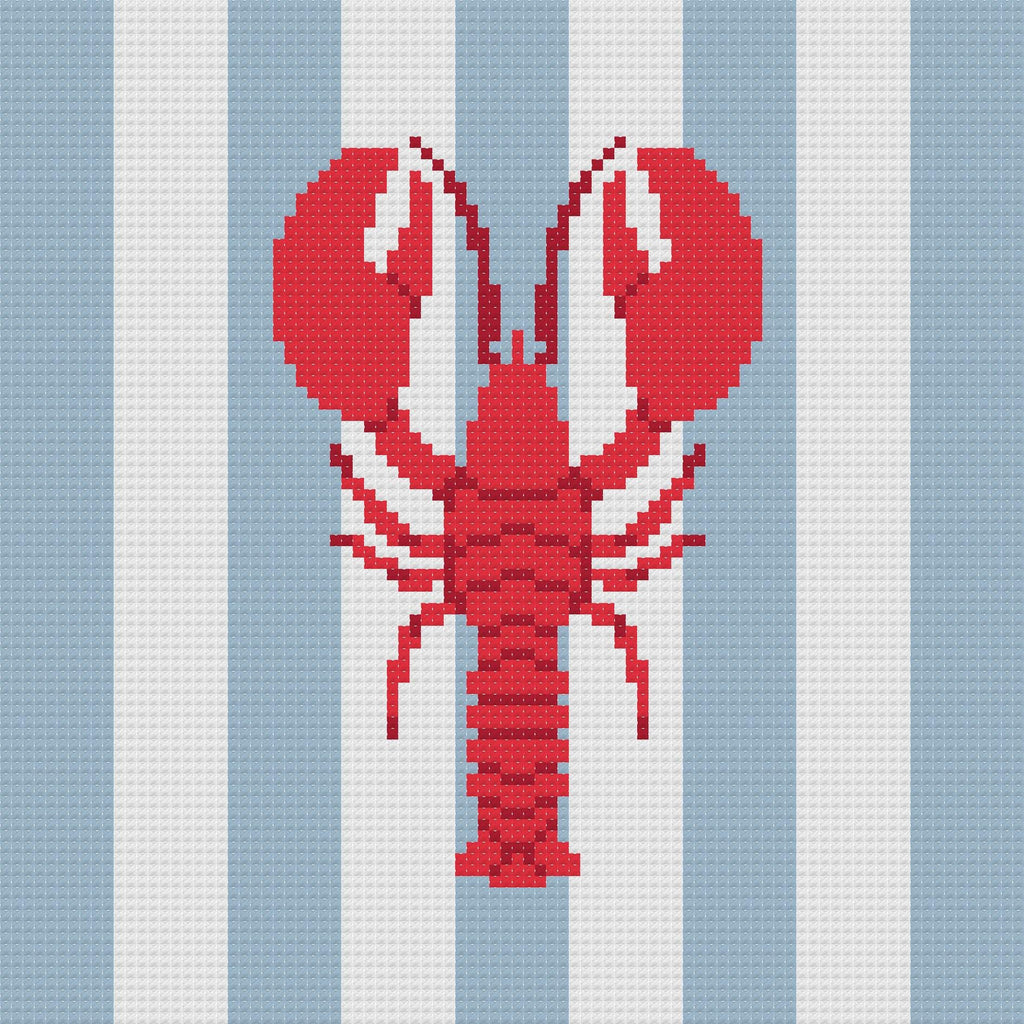 DIY Needlepoint Lobster on Stripes Pattern | Digital Chart for Painting Your Own Canvas | Easy Needlepoint PDF | Instant Download | 18 Mesh