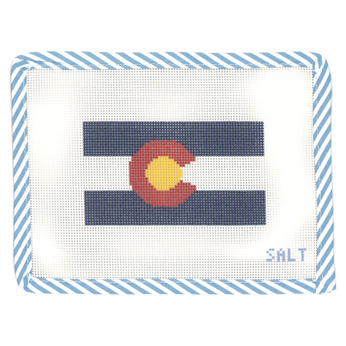 Colorado state flag needlepoint canvas with blue striped edge trim