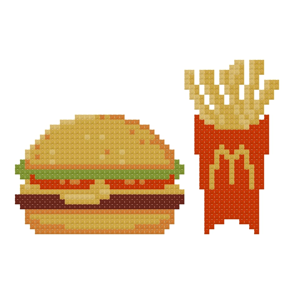 DIY Needlepoint McDonalds Fries and Burger | Digital Chart for Painting Your Own Canvas | Easy Needlepoint PDF | Instant Download | 18 Mesh