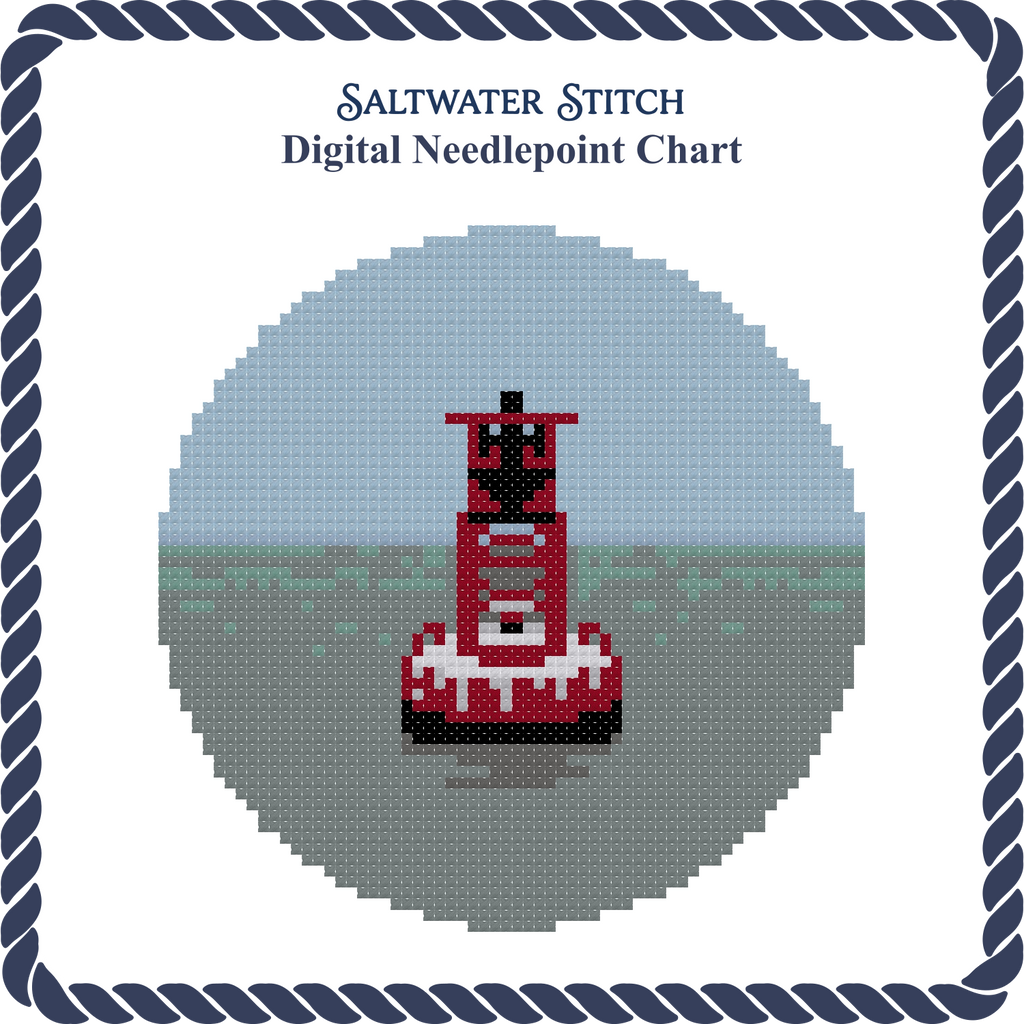 DIY Needlepoint Channel Marker Buoy Ornament | Digital Chart for Painting Your Own Canvas | Easy Needlepoint PDF | Instant Download | 18 Mesh
