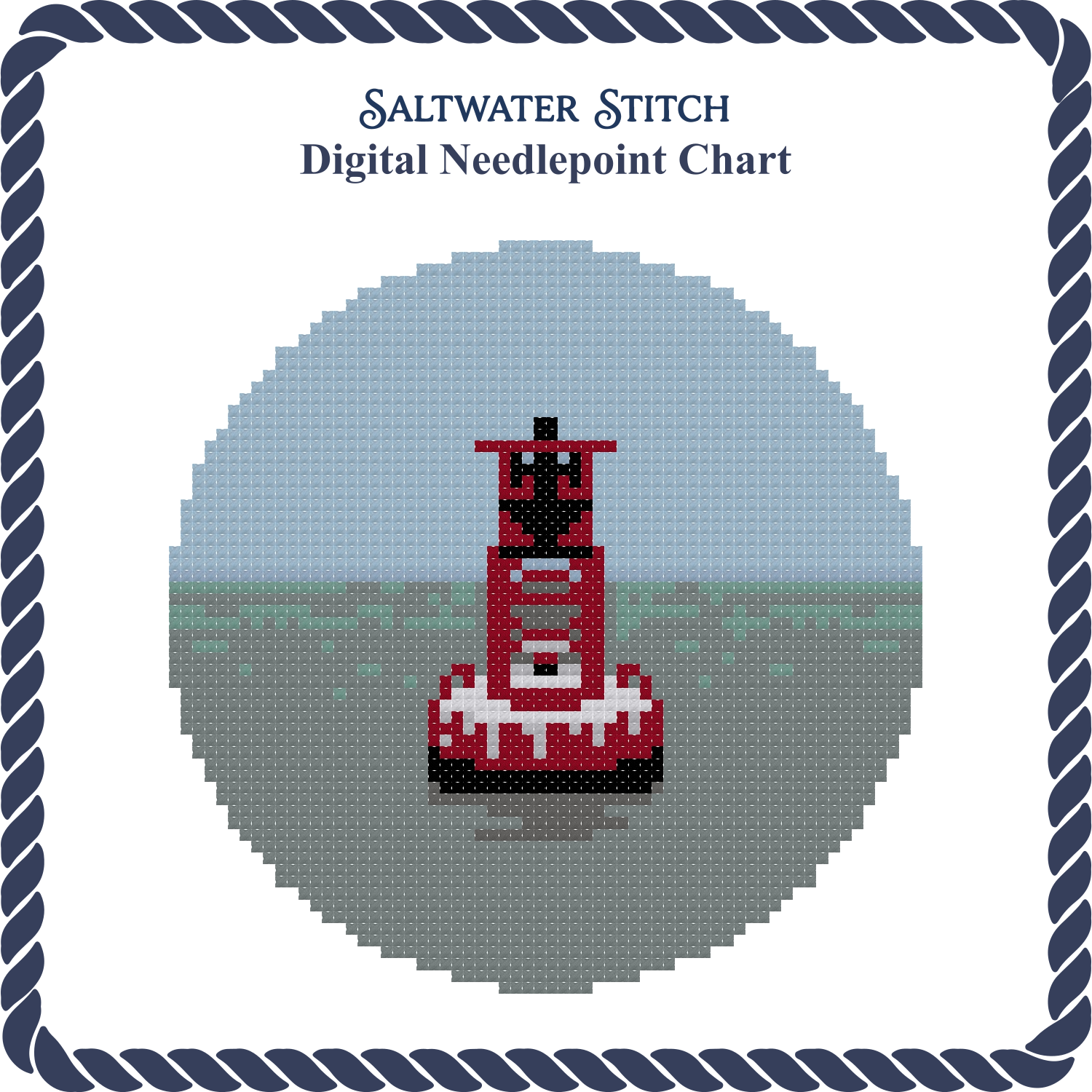 DIY Needlepoint Channel Marker Buoy Ornament | Digital Chart for Painting Your Own Canvas | Easy Needlepoint PDF | Instant Download | 18 Mesh