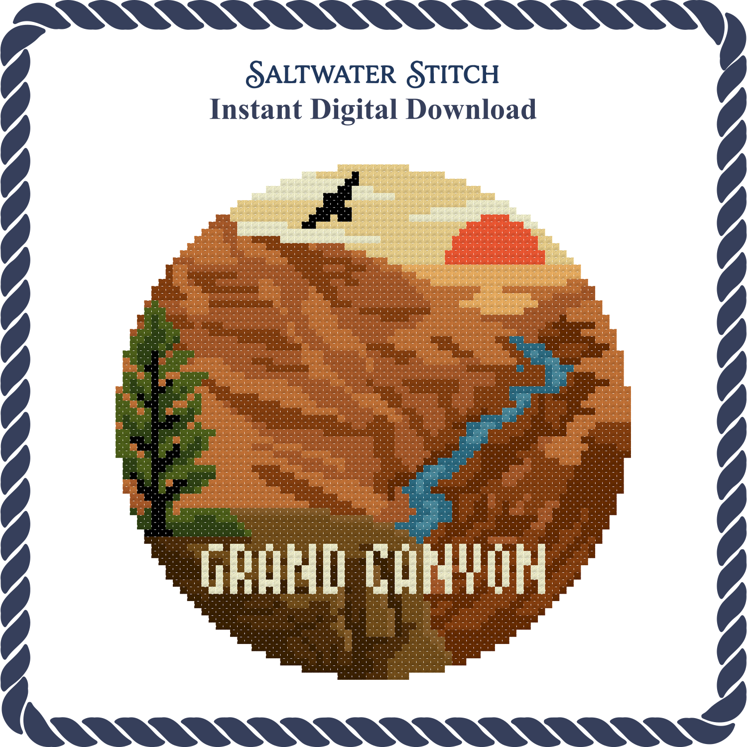 DIY Needlepoint US National Park Grand Canyon Ornament | Digital Chart for Painting Your Own Canvas | Easy Needlepoint PDF | Instant Download | 18 Mesh