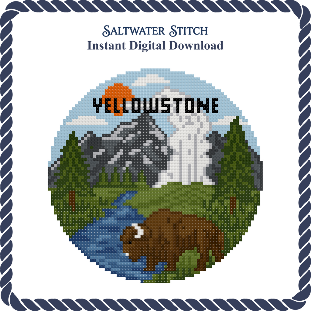 DIY Needlepoint US National Park Yellowstone Ornament | Digital Chart for Painting Your Own Canvas | Easy Needlepoint PDF | Instant Download | 18 Mesh