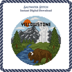 DIY Needlepoint US National Park Yellowstone Ornament | Digital Chart for Painting Your Own Canvas | Easy Needlepoint PDF | Instant Download | 18 Mesh