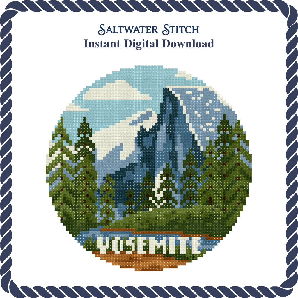 DIY Needlepoint US National Park Yosemite Ornament | Digital Chart for Painting Your Own Canvas | Easy Needlepoint PDF | Instant Download | 18 Mesh