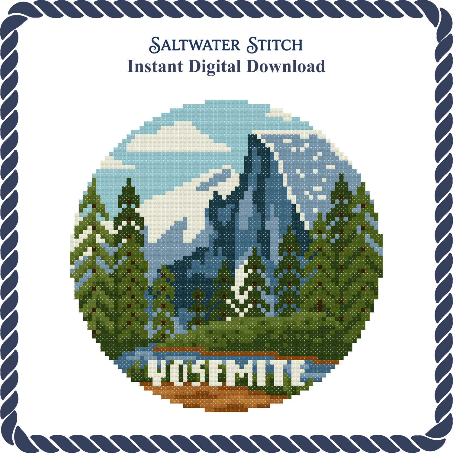 DIY Needlepoint US National Park Yosemite Ornament | Digital Chart for Painting Your Own Canvas | Easy Needlepoint PDF | Instant Download | 18 Mesh