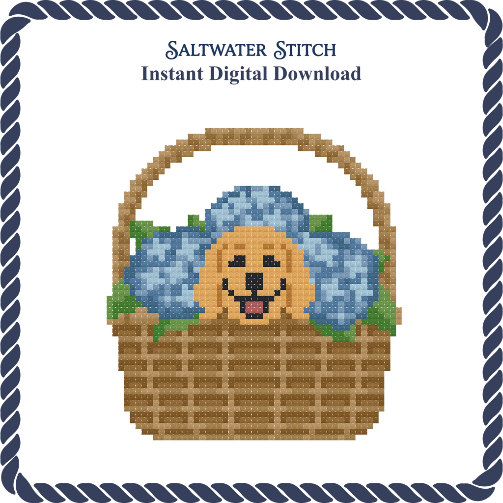 Puppy in a Basket With Flowers