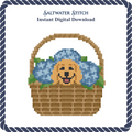 Puppy in a Basket With Flowers