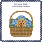 Puppy in a Basket With Flowers