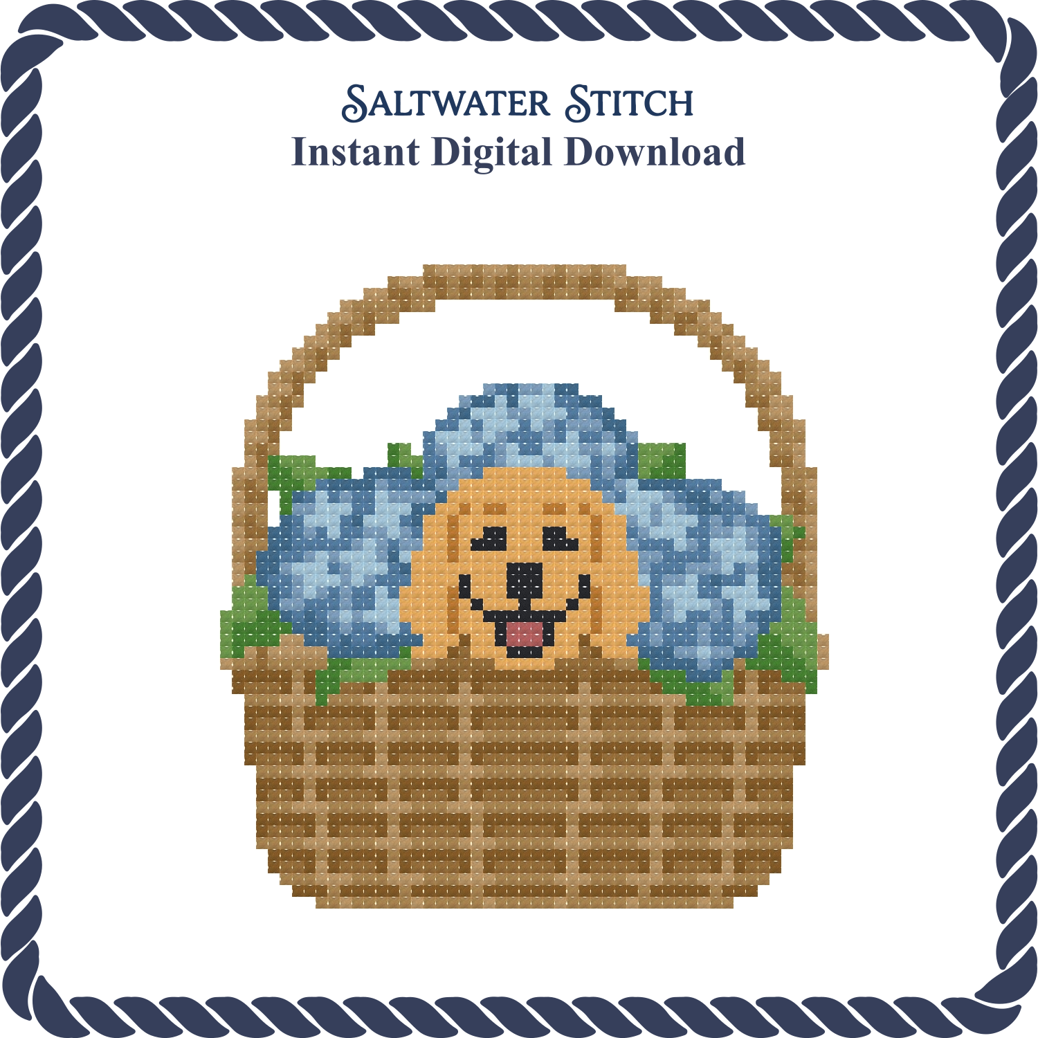 Puppy in a Basket With Flowers