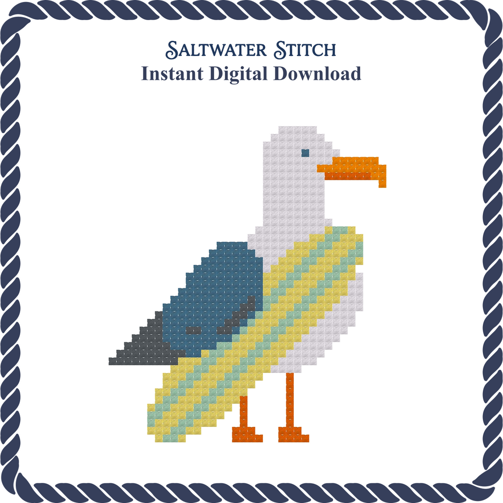Seagull Holding a Surfboard