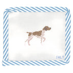 German Shorthaired Pointer dog needlepoint canvas with blue striped edge trim