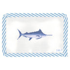 Marlin fish needlepoint canvas with blue striped edge trim