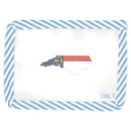 North Carolina state outline needlepoint canvas with blue striped edge trim