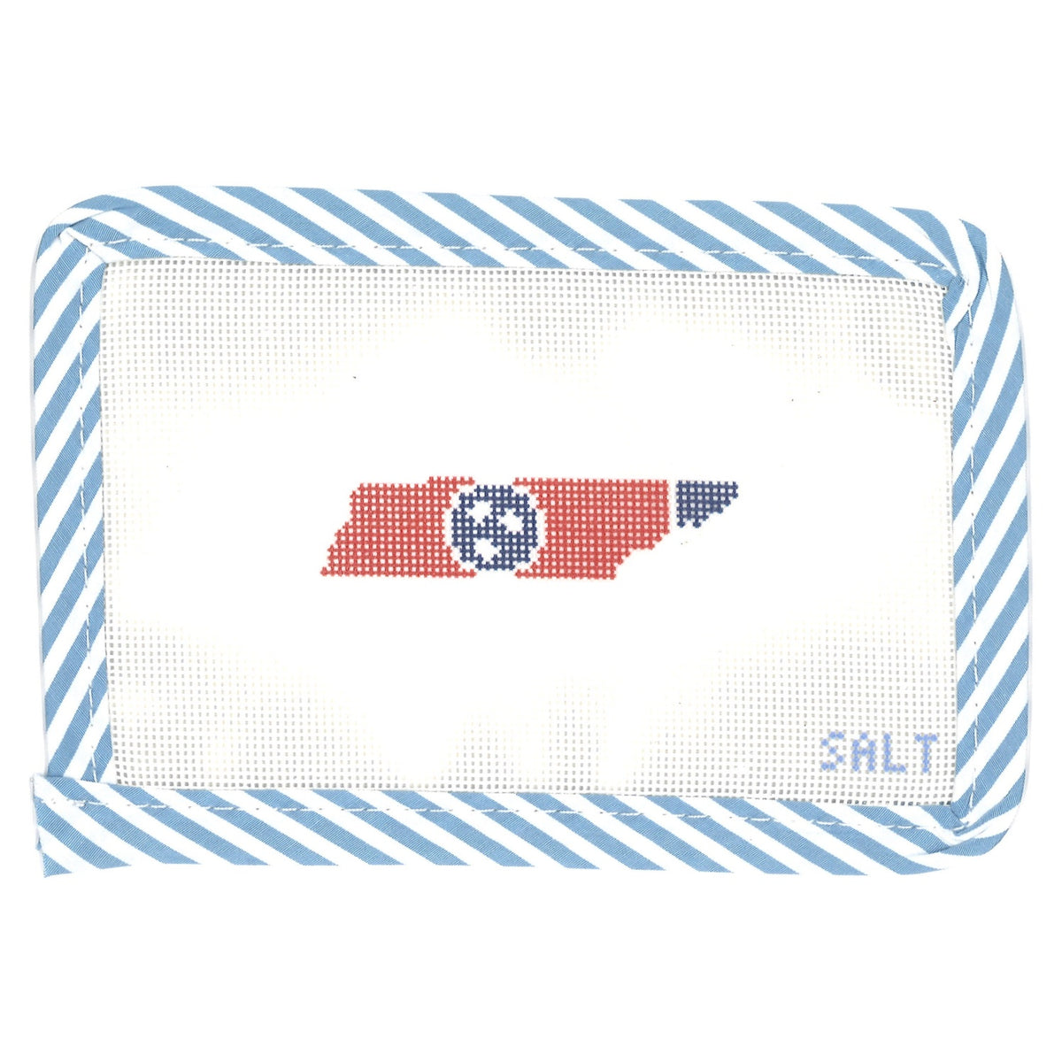 Tennessee state outline needlepoint canvas with blue striped edge trim