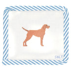Vizsla dog needlepoint canvas with blue striped edge trim